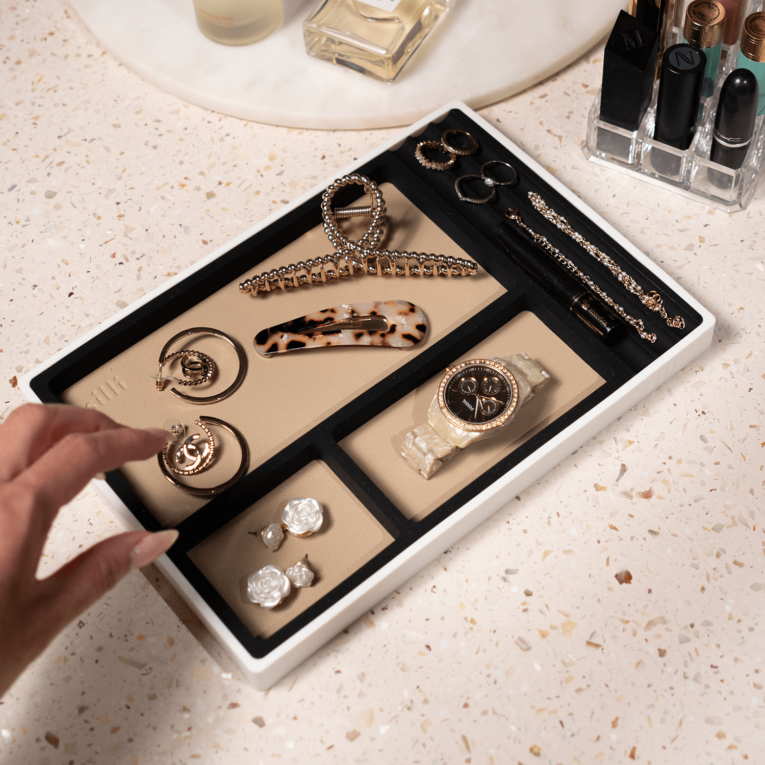 Desk Organiser Tray (Mocha Beige & Black) by Silli – stylish tray for home and desk organisation